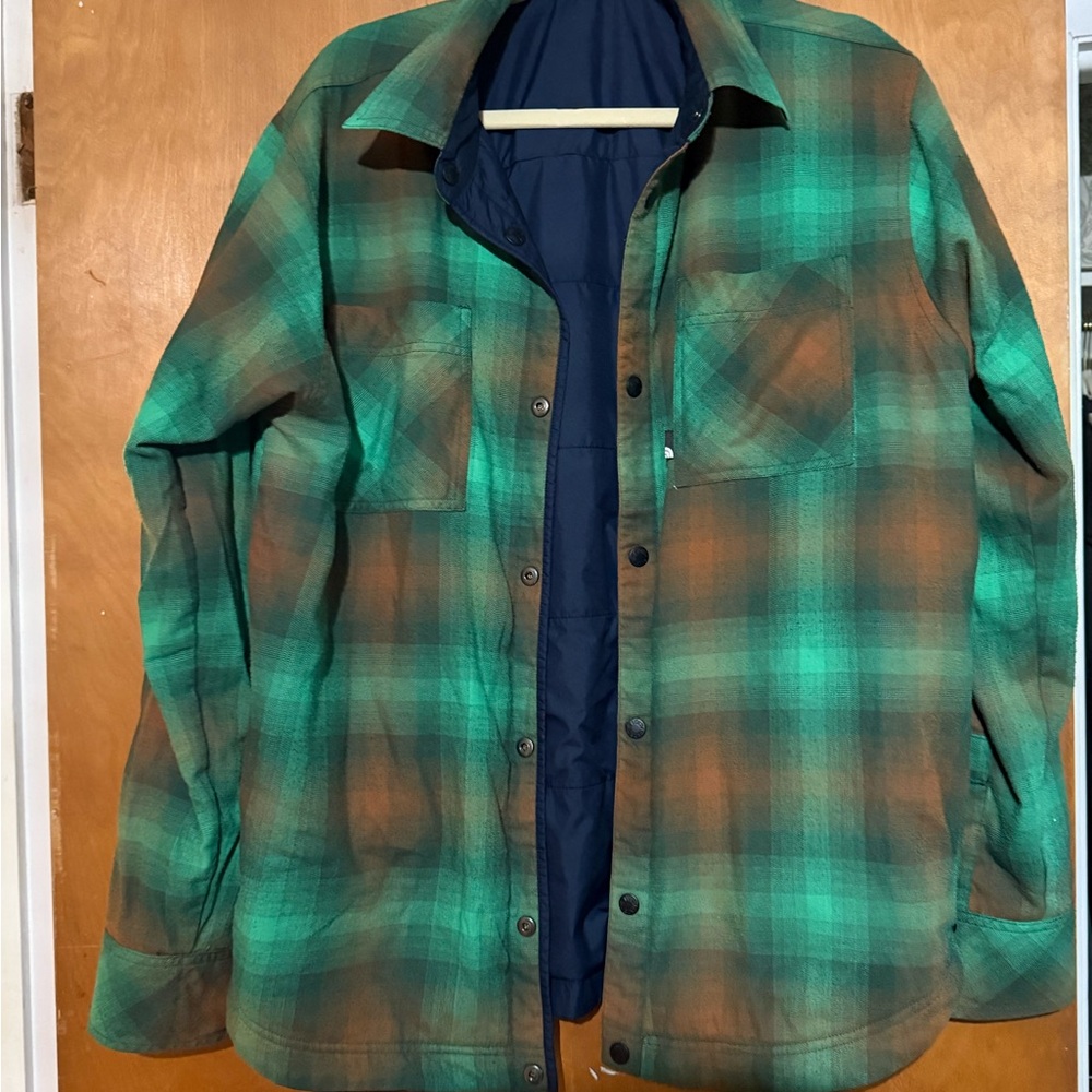 The North Face Men's Green and Brown Plaid Shirt Jacket